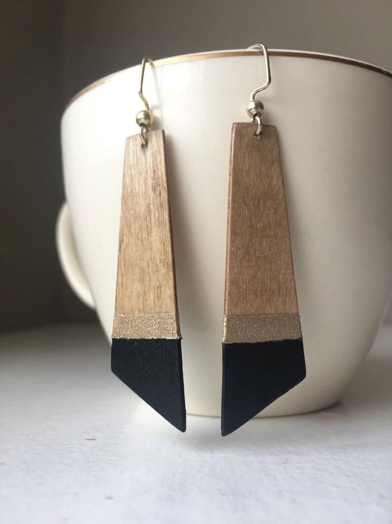 V1 Stylized feather paintdipped wooden earrings geometric Etsy