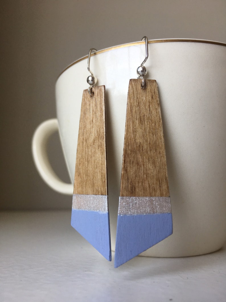 V1 Stylized feather paintdipped wooden earrings geometric Etsy