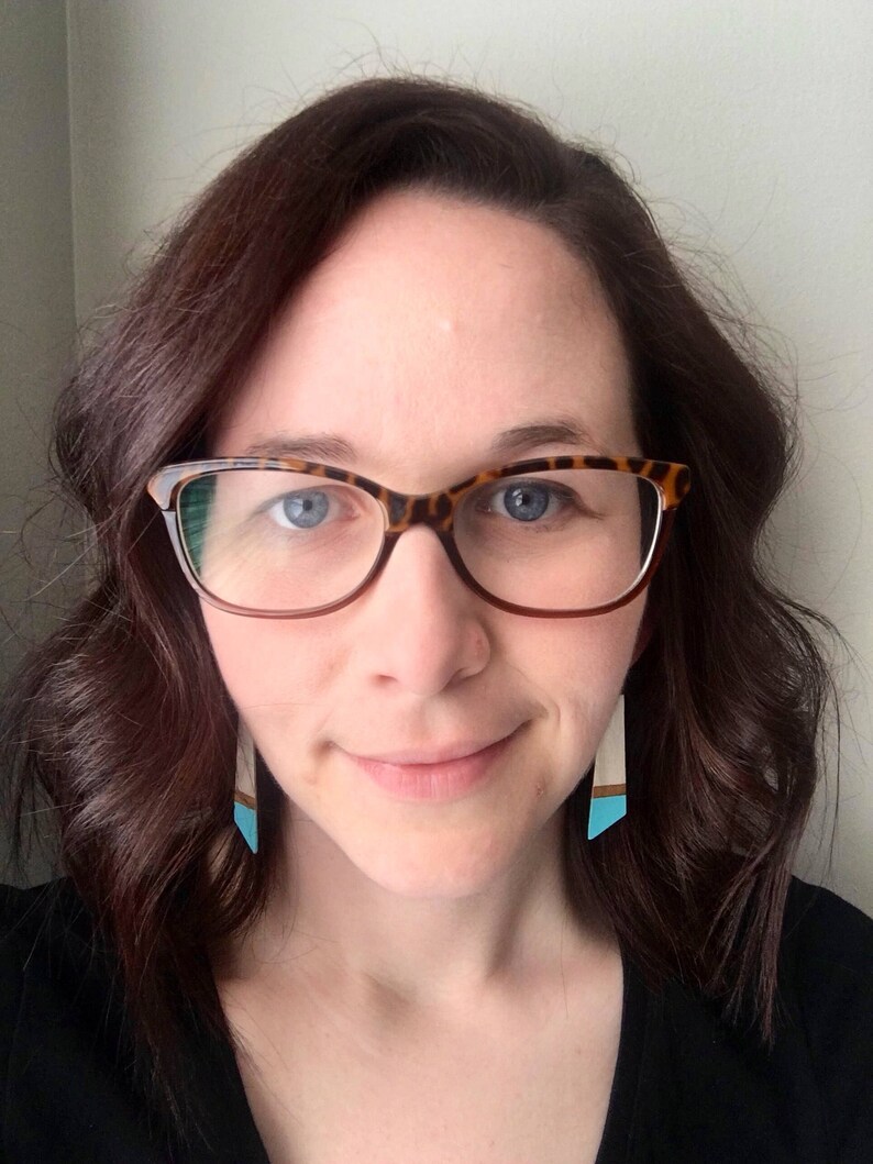 V1 Stylized feather paintdipped wooden earrings geometric Etsy