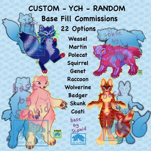 Commission Anthro Custom digital art, weasel, PoleCat, Raccoon, badger, wolverine, skunk, genet, squirrel, coati, martin, YCH,