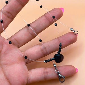Black onyx & spinel  floating necklace / floating necklace / illusion necklace / gift for her  / crystal necklace  / invisible necklace/