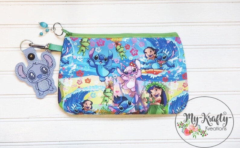 Custom Lilo /& Stitch Zipper Bag School Pencil and Crayon Holder Ladies Bag Fish Extender Gift FE Gift With Stitch Key Fob
