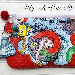 Mermaid Zipper Bag, Mermaid Purse, Mermaid Make Up Bag, Mermaid Change Purse with Dinglehopper