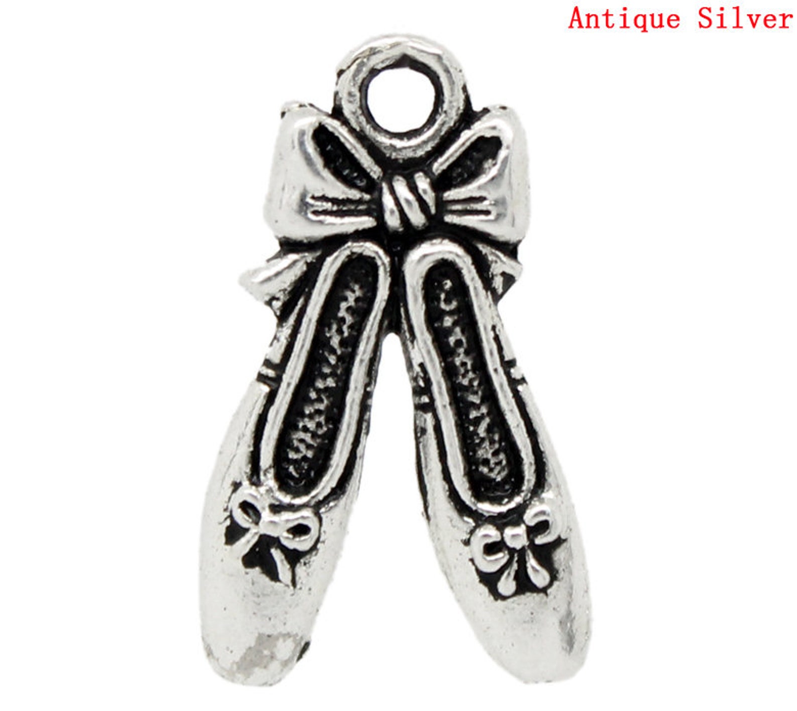 25 ballet shoes antique silver 21x13mm, charms pendants.