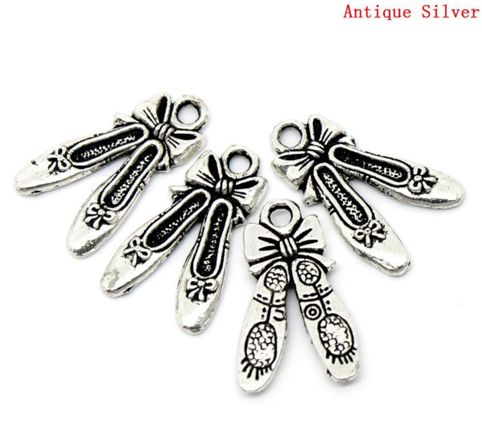 25 ballet shoes antique silver 21x13mm, charms pendants.