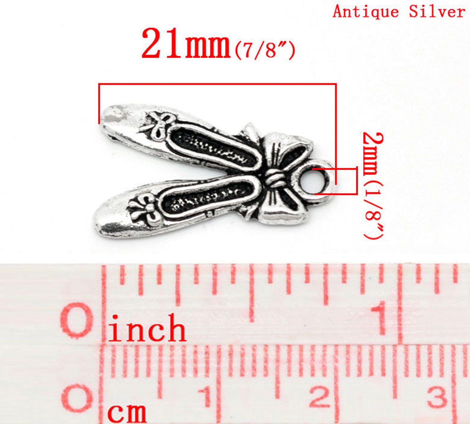25 ballet shoes antique silver 21x13mm, charms pendants.