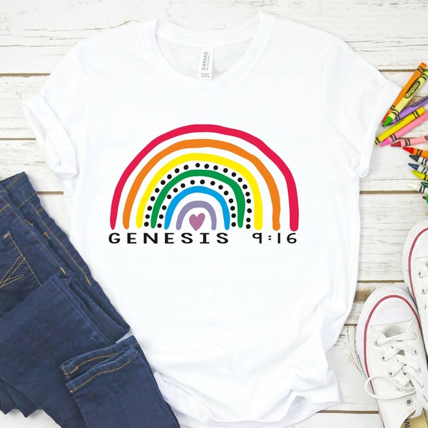 Christian Womans Rainbow Shirt | Bible Verse shirt | Genesis 9:16 |  Whenever the rainbow appears...