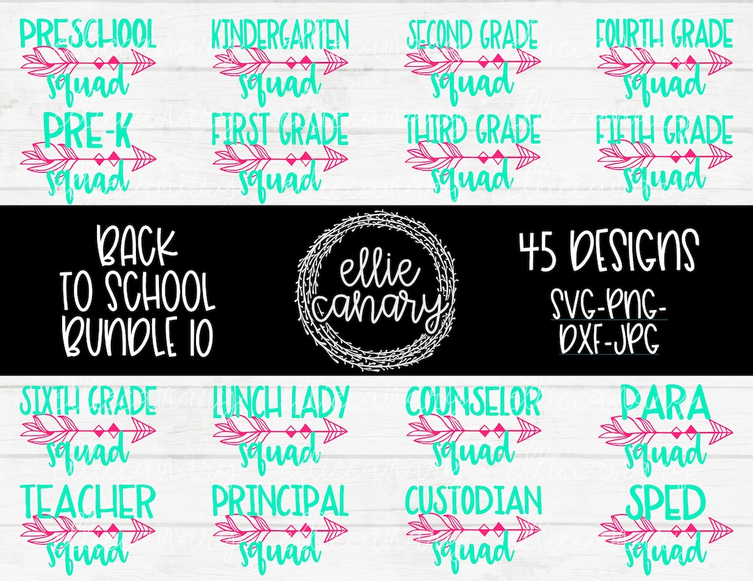 Back to School Bundle 10 // 45 Designs Svg Png Jpeg Dxf / Commercial ...