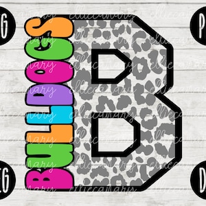 Bulldogs Mascota SVG Escuela Espíritu Maestro Equipo svg png jpeg dxf Vinilo Corte Archivo Mamá Papá Otoño Escuela Fútbol Béisbol Retro Leopardo Carta