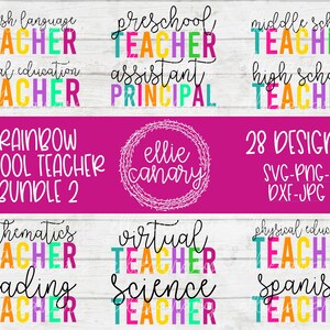 Retour à l’école Rainbow Bundle 2 // 28 designs // svg png jpeg dxf fichier coupé Appréciation de l’enseignant 1er 2e 3e 4e 5e 6e maternelle pré-maternelle