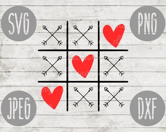 Valentine SVG Tic Tac Toe Heart Arrow svg png jpeg dxf / Commercial Cut File / Boy Girl Child Family Cute Holiday SVG