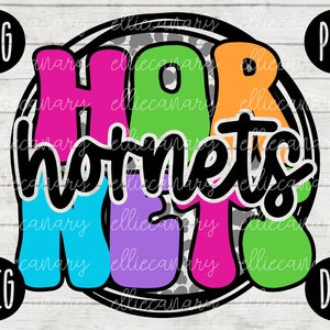 Go Hornets Mascota SVG Escuela Espíritu Maestro Equipo svg png jpeg dxf Vinilo Corte Archivo Mamá Papá Otoño Escuela Fútbol Béisbol Retro Leopard Circle