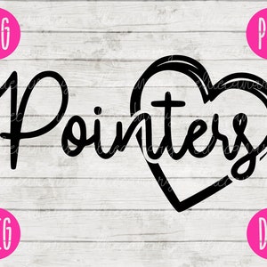 May include: Black and white graphic design of the word "Pointers" with a heart shape around the word. The heart has a cross inside of it.