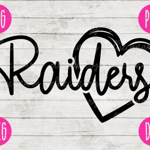 Spirito di squadra SVG Raiders Cuore Sport png jpeg dxf / Uso commerciale / File di taglio in vinile Mamma Papà Autunno Scuola Orgoglio Calcio Baseball Softball