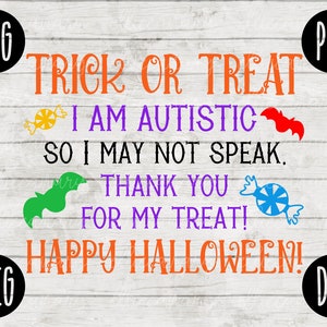Autismo Bolsa de Halloween SVG Truco o Trato svg png jpeg dxf / Silueta Cricut // Uso comercial // Archivo de corte de vinilo // Feliz Halloween