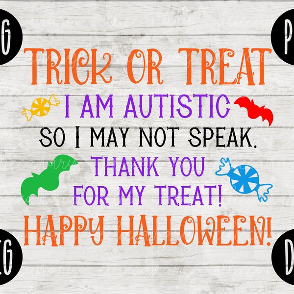 Autism Halloween Bag SVG Trick or Treat  svg png jpeg dxf / Silhouette Cricut // Commercial Use // Vinyl Cut File // Happy Halloween