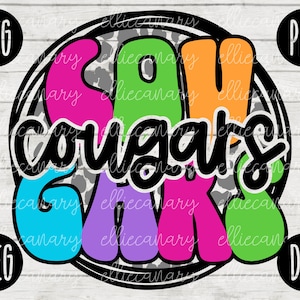 Go Cougars Mascot SVG School Spirit Teacher Team svg png jpeg dxf Vinilo Corte Archivo Mamá Papá Otoño Escuela Fútbol Béisbol Retro Leopard Circle