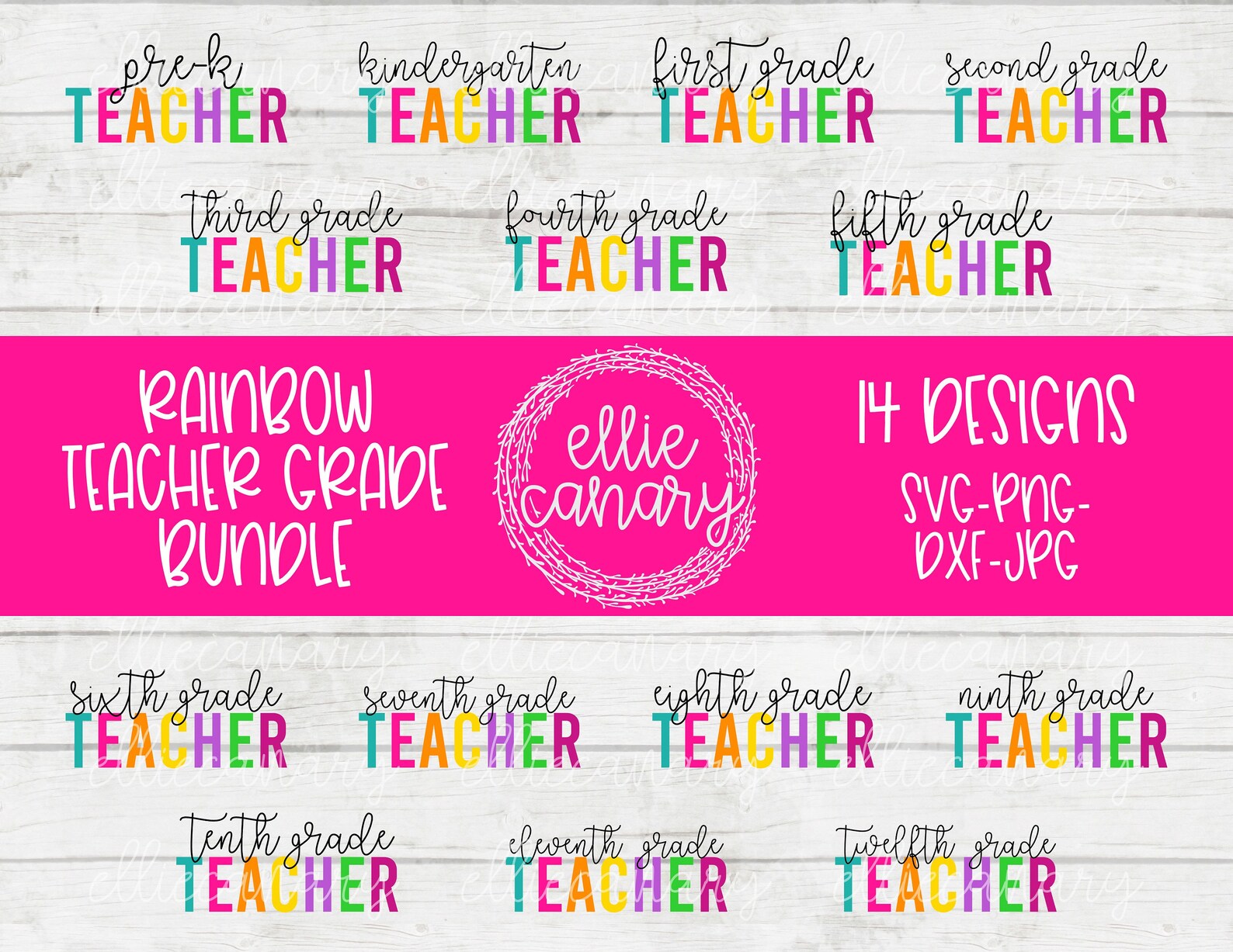 Back to School Bundle Rainbow Teacher Grade Svg Png Jpeg Dxf Cut File ...