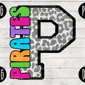 Piratas Mascota SVG Escuela Espíritu Maestro Equipo svg png jpeg dxf Vinilo Corte Archivo Mamá Papá Otoño Escuela Fútbol Béisbol Retro Leopardo Carta