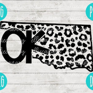 Oklahoma OK SVG State Leopard Cheetah Print svg png jpeg dxf Arquivo de corte de vinil para uso em pequenas empresas