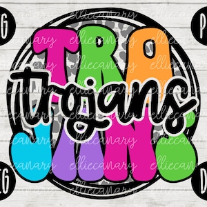 Go Trojans Mascot SVG School Spirit Teacher Team svg png jpeg dxf Vinilo Corte Archivo Mamá Papá Otoño Escuela Fútbol Béisbol Retro Leopard Circle