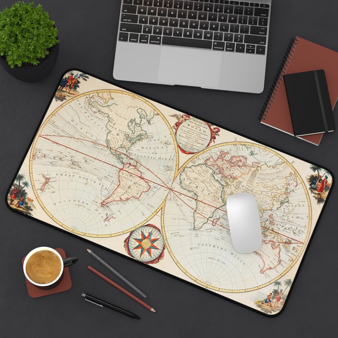 Vintage World Map Desk Mat Cartography Desk Pad Home Office Etsy
