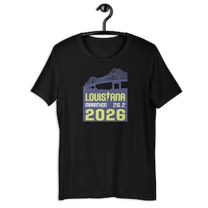 May include: Black t-shirt with a graphic of a bridge and the text "LOUISIANA MARATHON 26.2 2026"