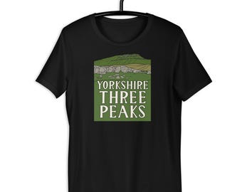 May include: Black t-shirt with a green graphic of a landscape and the text "Yorkshire Three Peaks".