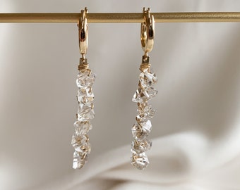 Herkimer Diamond Linear Drop Earrings, Long Glamourous Earring, Gift for her, Modern Bridal Earring, Crystal Earrings, Bold Earrings