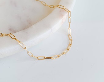 Gold Filled Chain Necklace, Paperclip Chain Necklace, Layering Necklace, Rectangle Chain, Gift for Wife, Dainty Necklace, Everyday Necklace