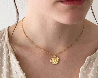 Gold Coin Necklace, Greek Coin Pendant Necklace, Simple Gold Filled Necklace, Lady Godiva Medallion Necklace,  Vintage Coin Necklace