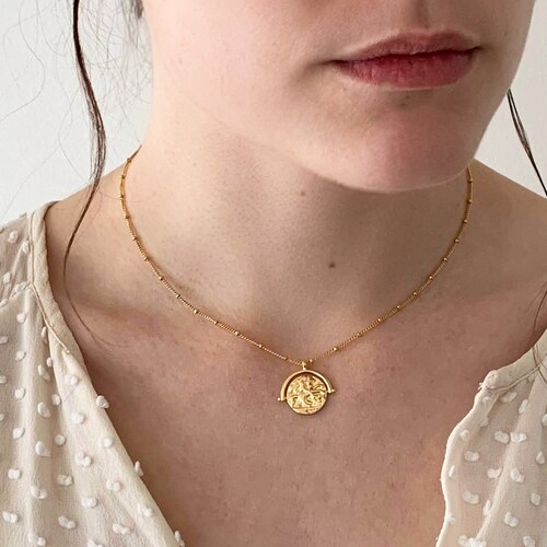 Gold Coin Necklace Greek Coin Pendant 