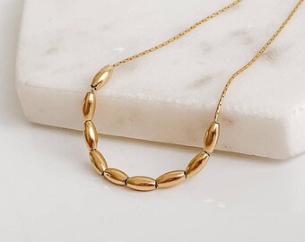 Gold Bead Necklace, Everyday Layering Necklace, Dainty Oval Beads Necklace, Delicate Necklace, Gold Filled Necklace, Perfect Gift for Wife
