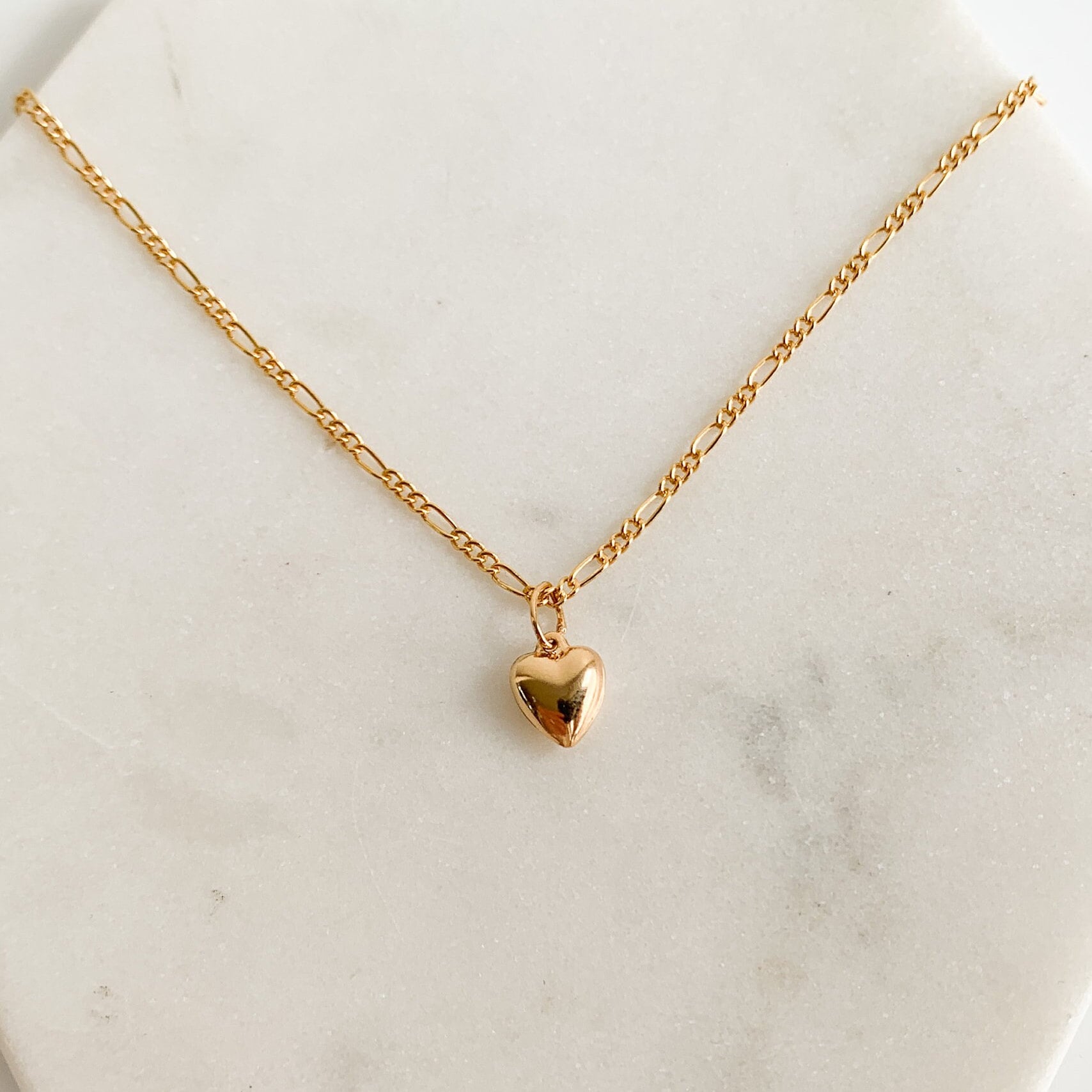 Tiny Gold Heart Necklace, Puffy Heart Pendant Necklace, 14k Gold
