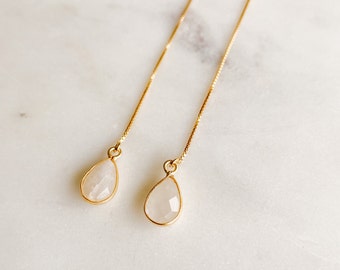 Moonstone Threader Earrings, Gold Filled Earring, Dangle Earring, Chain Earrings, Dainty Earrings, Gemstone Earrings, Bridesmaid Gift Idea