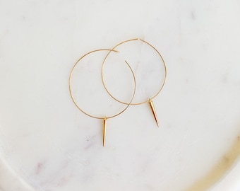 Spike Hoop Earrings - Everyday Earrings - Minimalist Jewelry - Gold Filled Earrings - Dainty Earrings - Dangle Earrings