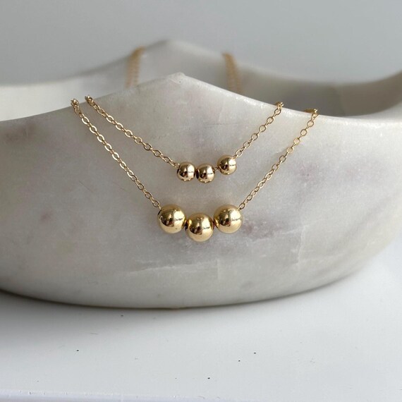 Ball Bead Necklace, Dainty 3 Ball Choker, Silver Ball Pendant