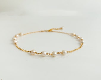 Gold Pearl Anklet, Pearl Ankle Bracelet, Gold Filled Chain Anklet, Beaded Anklet, Beach Jewelry, Gold Ankle Bracelet, Pearl Chain Anklet