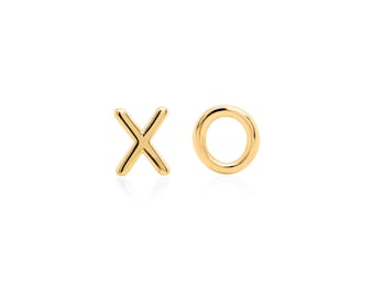 Gold XO Earrings Stud, 10K Solid Gold Earrings, Girlfriend Gift, Graduation Gift for Daughter, Gift for Her, Tiny Letter Stud Earring