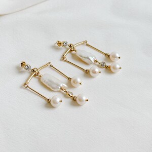 Pearl Chandelier Earrings, Baroque Pearl Cubic Zirconia Earrings, Gold Filled Earrings, Boho Bridal Earring, Long Dangle Pearl Drop Earrings