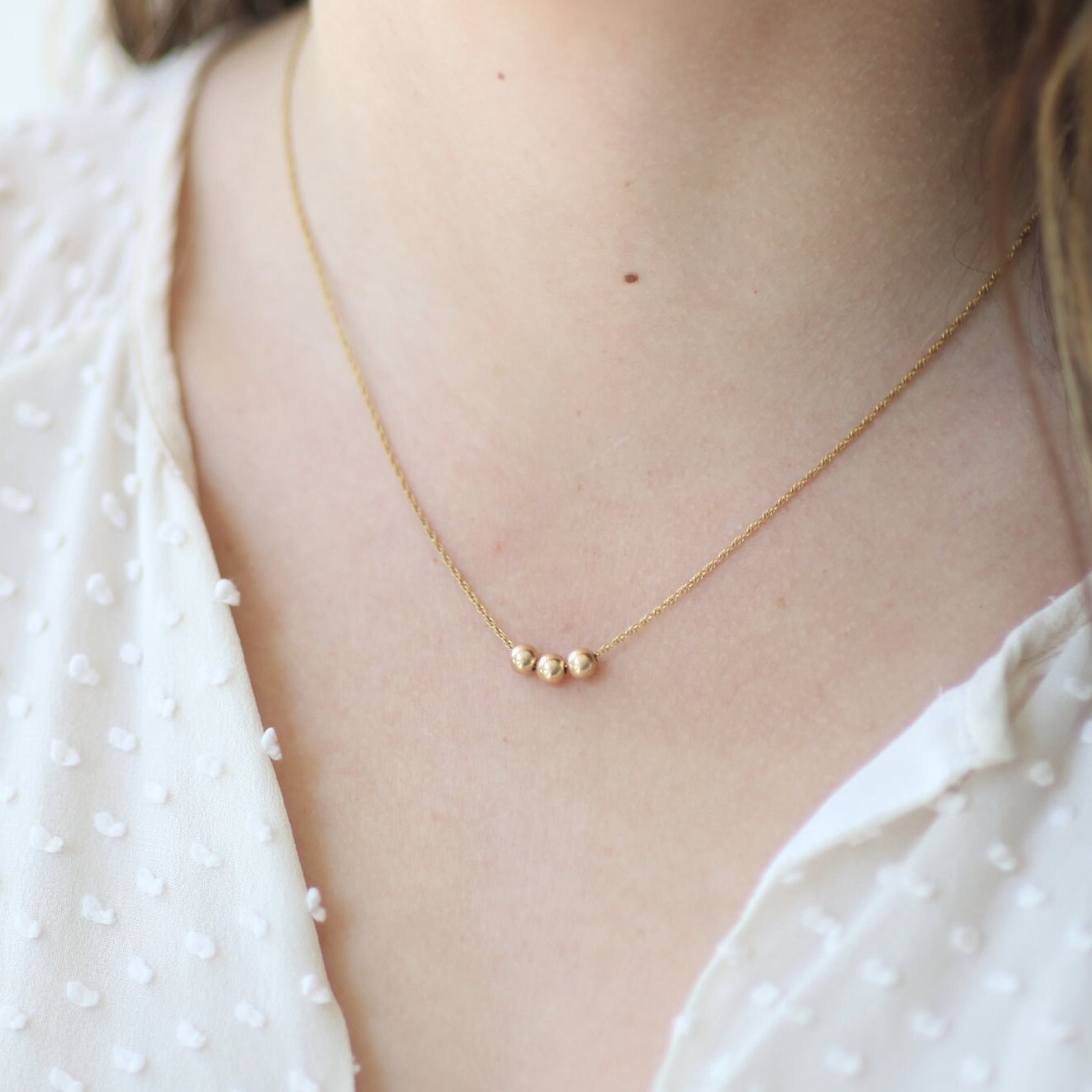 Ball Bead Necklace, Dainty 3 Ball Choker, Silver Ball Pendant