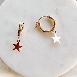 Star Dangle Hoop Earrings, Gold Filled Earrings, Minimalist Earrings, Everyday Earrings, Gold Celestial Earrings, Gift for Daughter