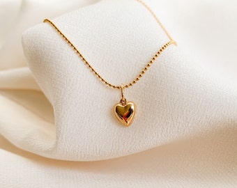 Tiny Gold Heart Necklace, Puffy Heart Pendant Necklace, 14k Gold Filled, Best Friend Necklace, Minimalist Jewelry, Charm Necklace