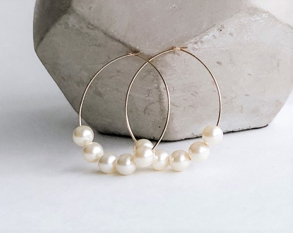 14K Gold Filled Folded Band Pearl Stud Earrings