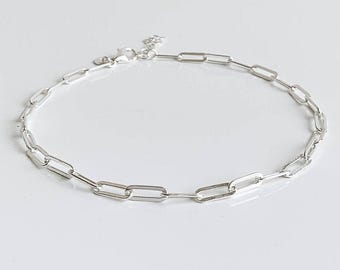 Paperclip Chain Anklet Sterling Silver, Chain Ankle Bracelet for Women, Girlfriend Gift, Gift for Wife, Dainty Anklet, Thick Link