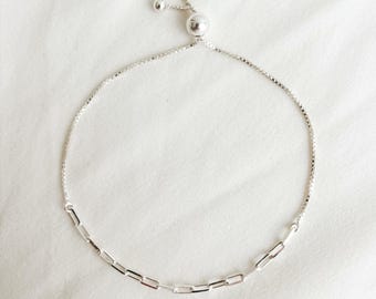 Sterling Silver Paperclip Chain Anklet | Adjustable Box Chain Ankle Bracelet Minimal Jewelry