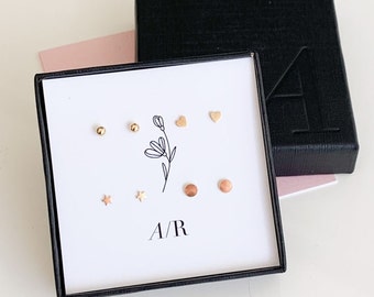Tiny Stud Earrings, Gold Stud Earring Sets, Gold Filled Earrings, Earring Set for Multiple Piercings, Gift for Her, Simple Stud Earrings Set