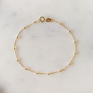 10K Gold Bracelet, Satellite Chain Bracelet, Everyday Bracelet, Dainty Gold Bracelet, Beaded Chain Bracelet, Wife Gift, Girlfriend Gift,