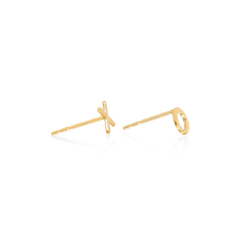 Gold XO Earrings Stud Tiny Letter Stud Earring 10K Solid Gold Earrings Simple Dainty Everyday Earring Gift for Her Girlfriend Gift