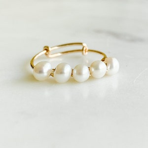 Pearl Ring Gold, Adjustable Ring for Girls, Dainty Ring, Gold Filled Ring, Stacking Ring, Simple Gold Ring for Women, Bridal Party Jewelry image 6